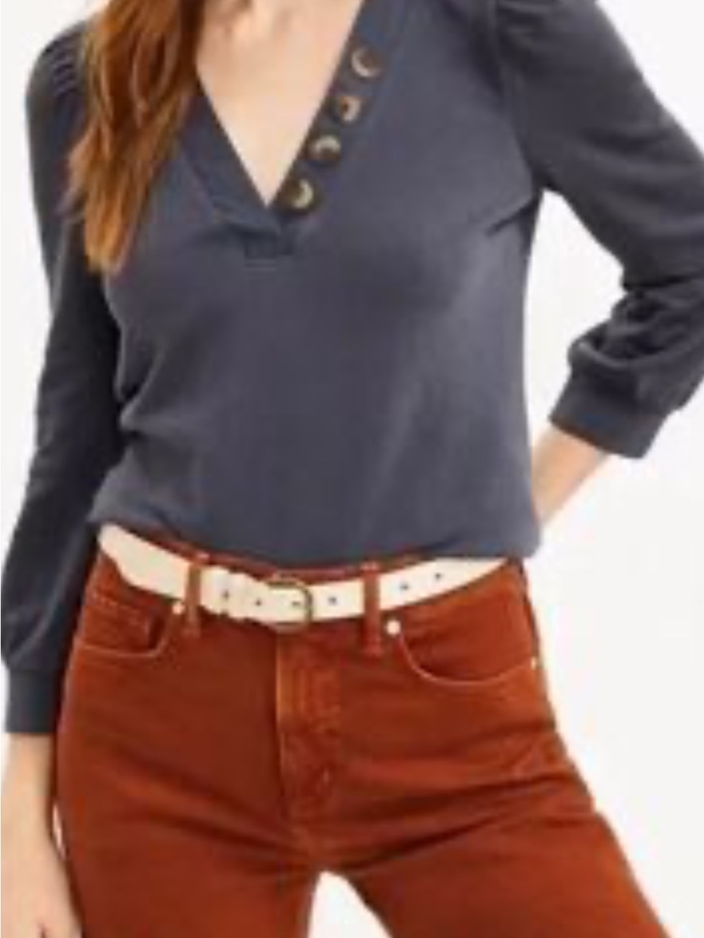 Loft Dark Gray Button-Accent V-Neck Top